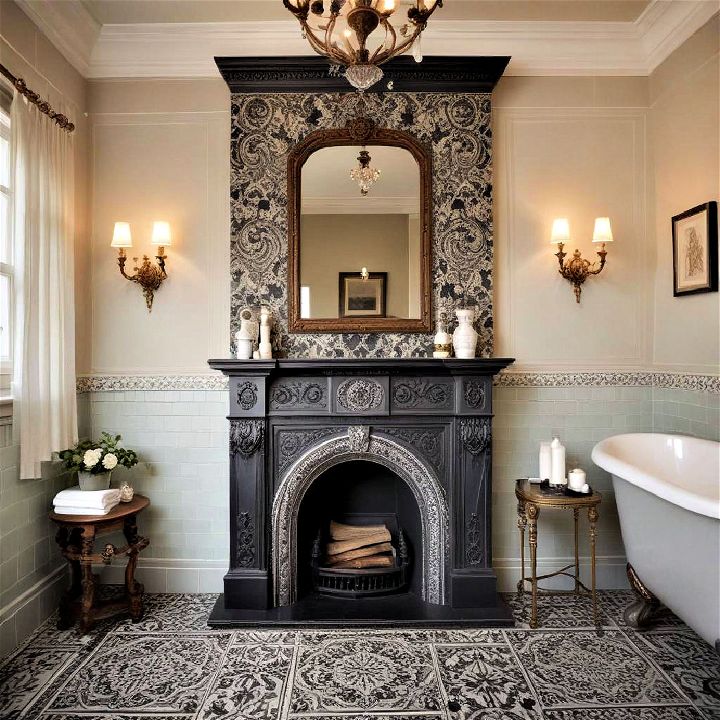 vintage tiled fireplace for bathroom
