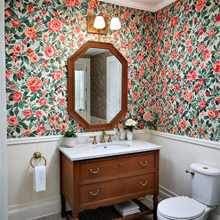 vintage wallpaper pattern bathroom wall