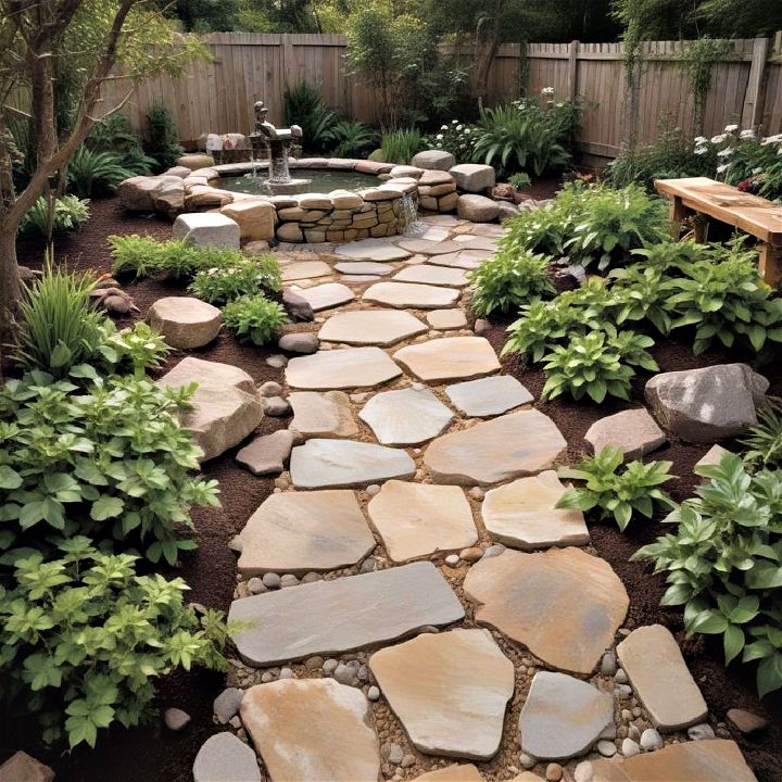 water feature flagstone pathway