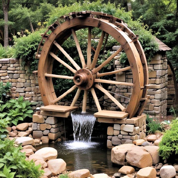 water wheel historical garden charm