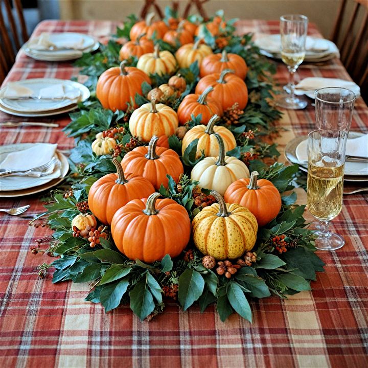 welcoming pumpkin and plaid table setting