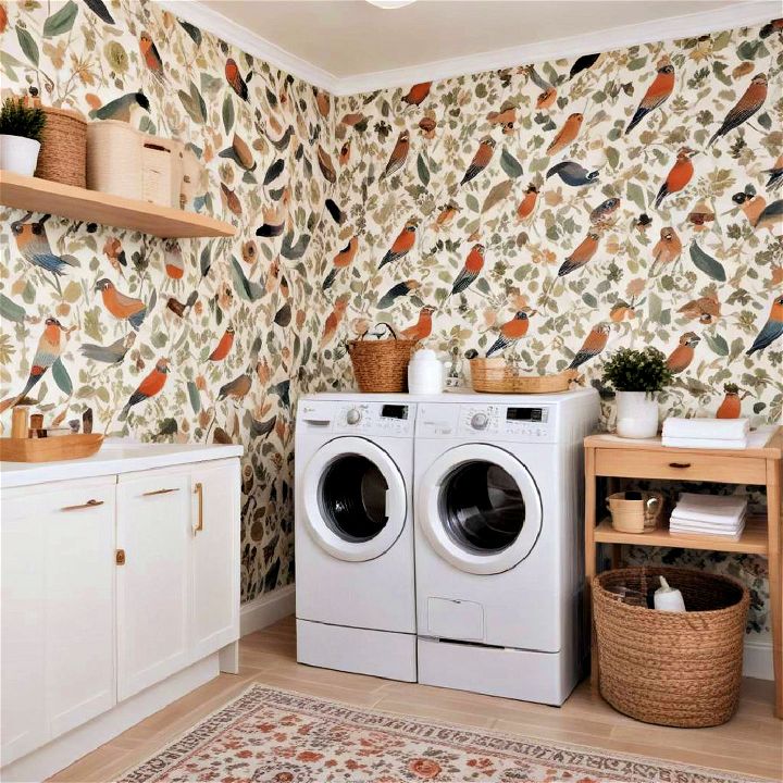 whimsical laundry room wallpaper