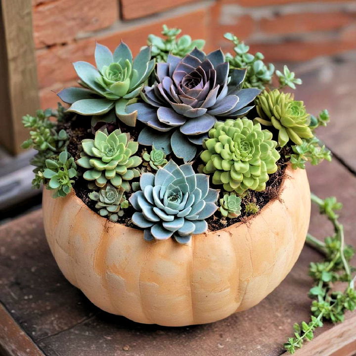 whimsical potted pumpkin succulents