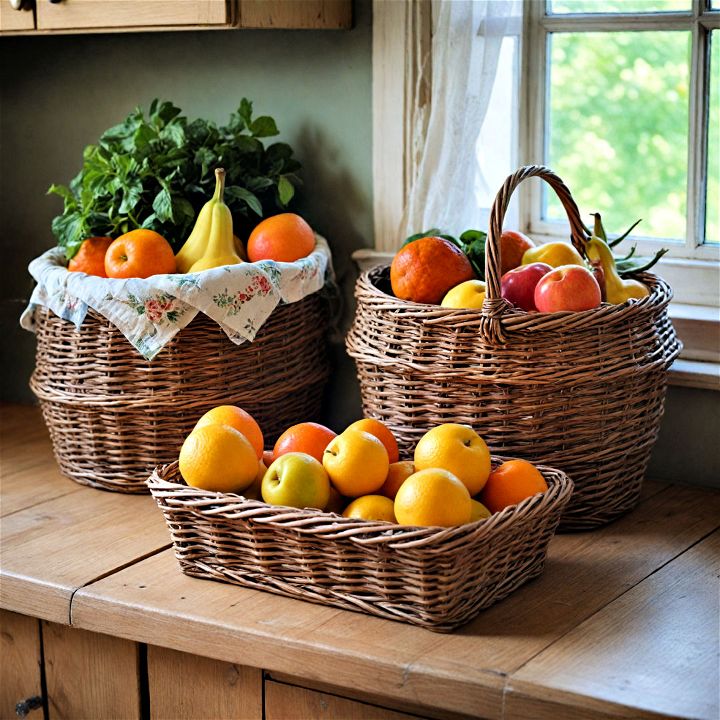 wicker baskets for shabby chic kitchen