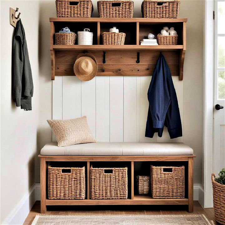 wicker storage bench to add rustic charm