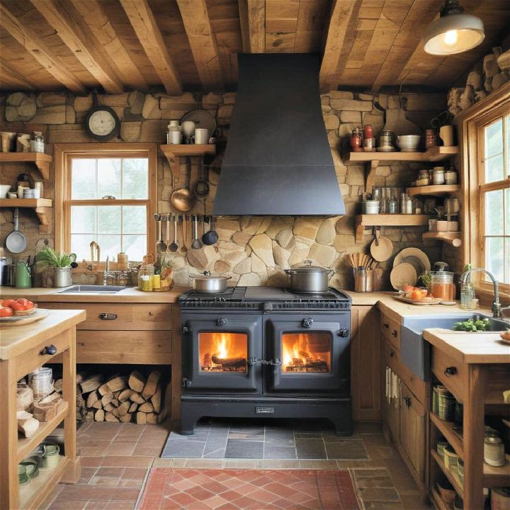 wood burning stove for cabin kitchen