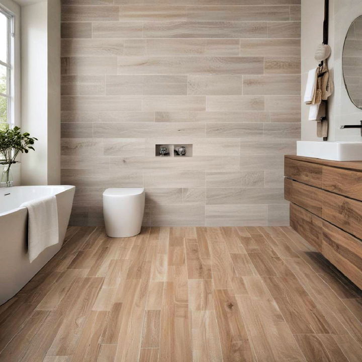 wood look floor tiles for small bathroom
