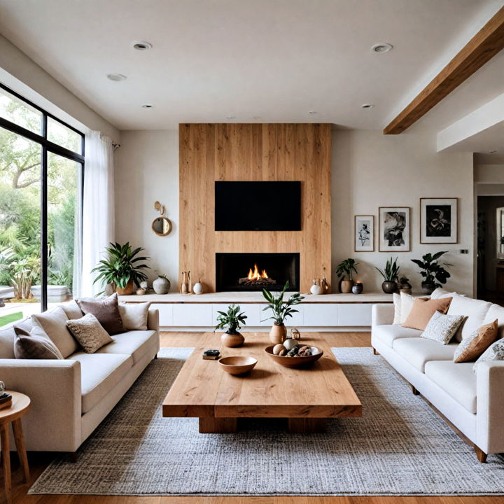 wooden accents neutral living room