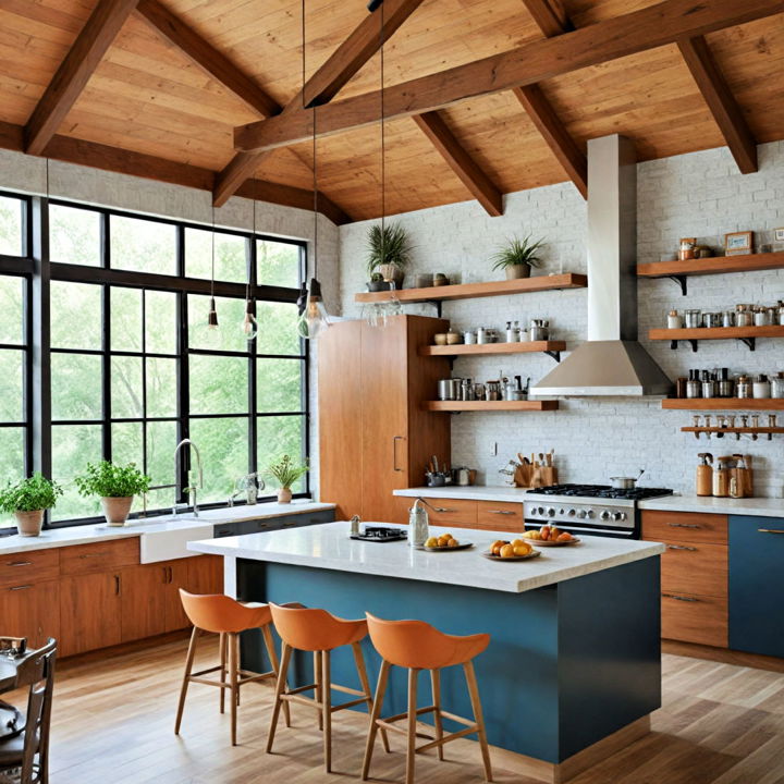 wooden beams for a mid century modern kitchen