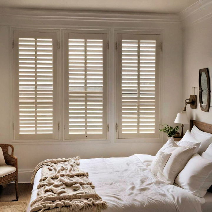 wooden shutters cottage bedroom