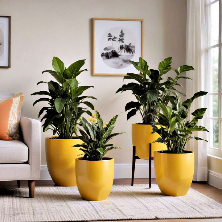 yellow planters for yellow living room