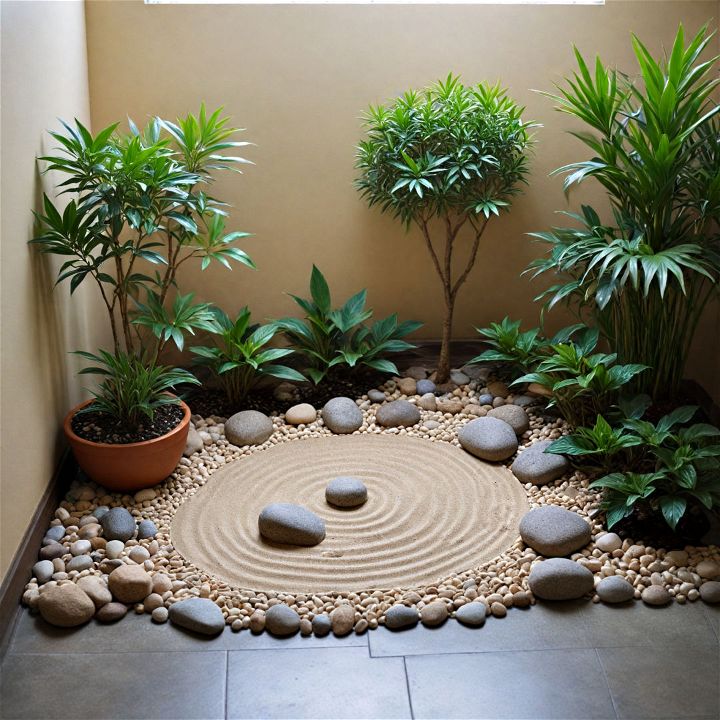 zen garden corner for meditation room