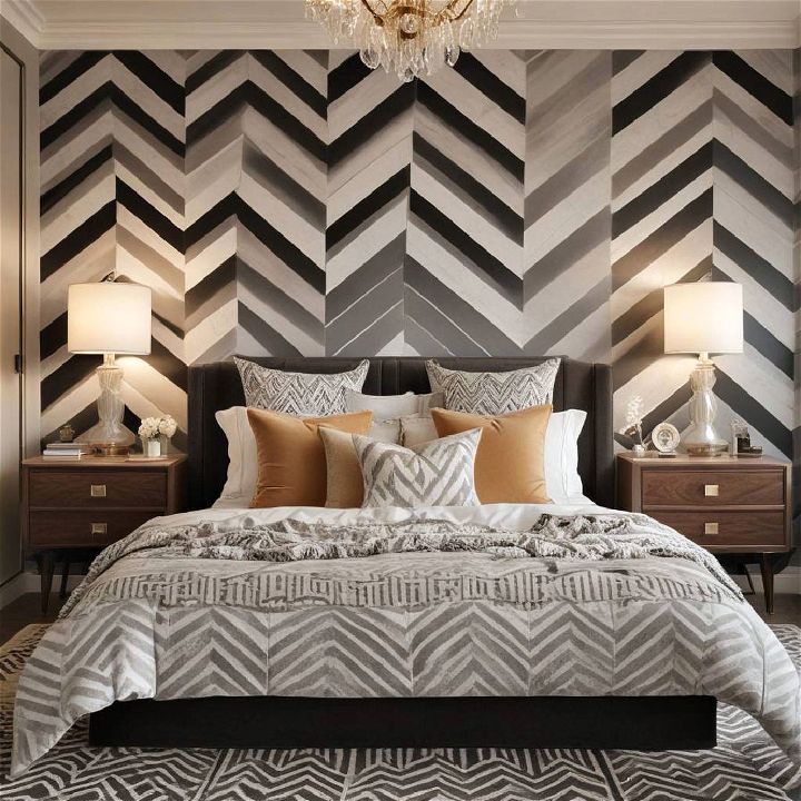 zigzag and chevron pattern art deco bedroom