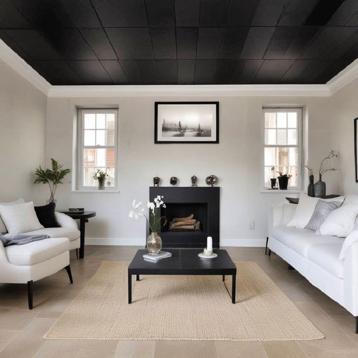 Black Metallic Tiles ceiling for living room