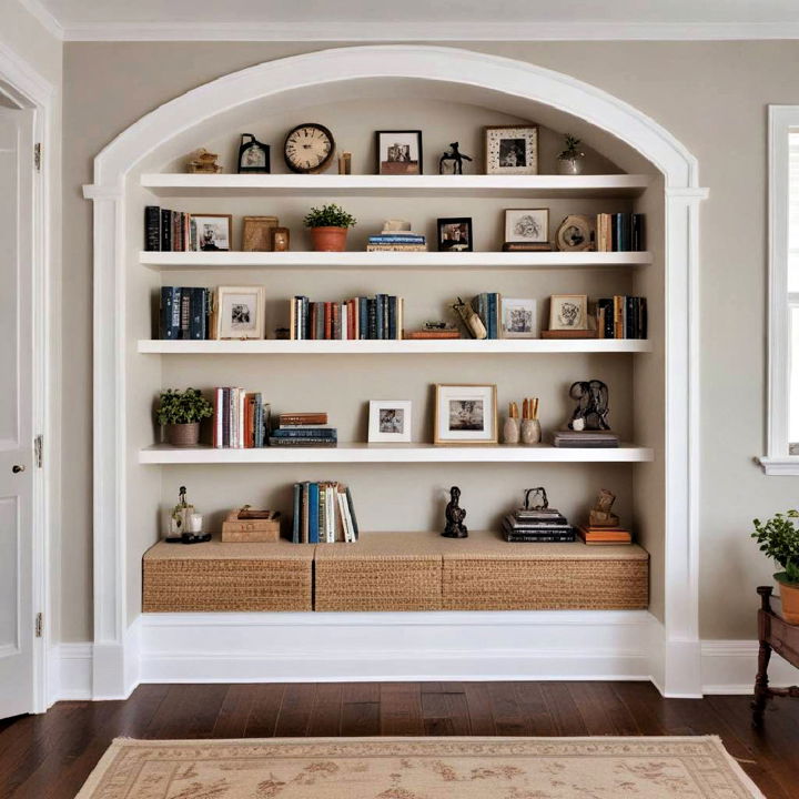 alcove built in shelves