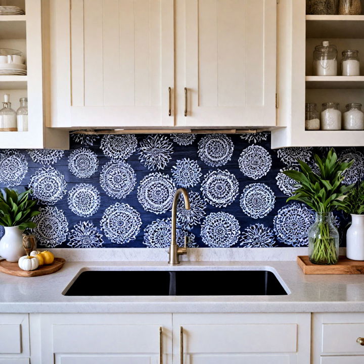 artisanal hand painted shiplap backsplash