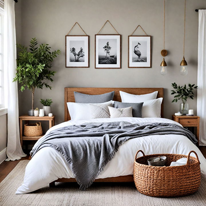 artisanal touche grey and white bedroom