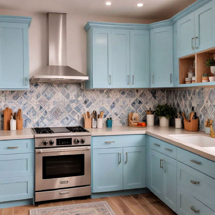 artistic expression light blue cabinets