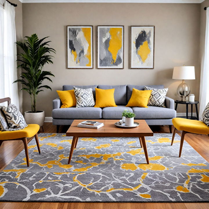 artistic flair grey and yellow living room