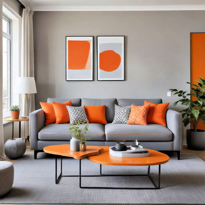 artistic furniture for orange and grey living room