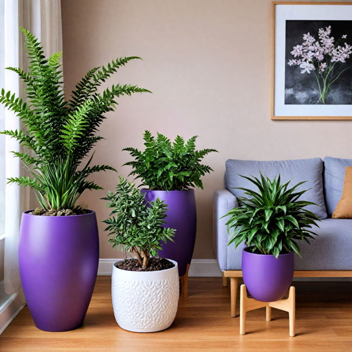 artistic planters for purple living room