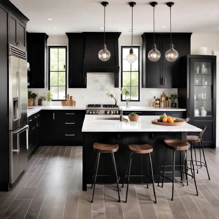 balanced aesthetics black kitchen cabinets