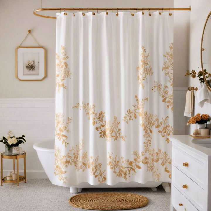 beautiful white and gold shower curtain