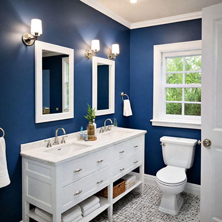 beautiful white fixtures with blue walls