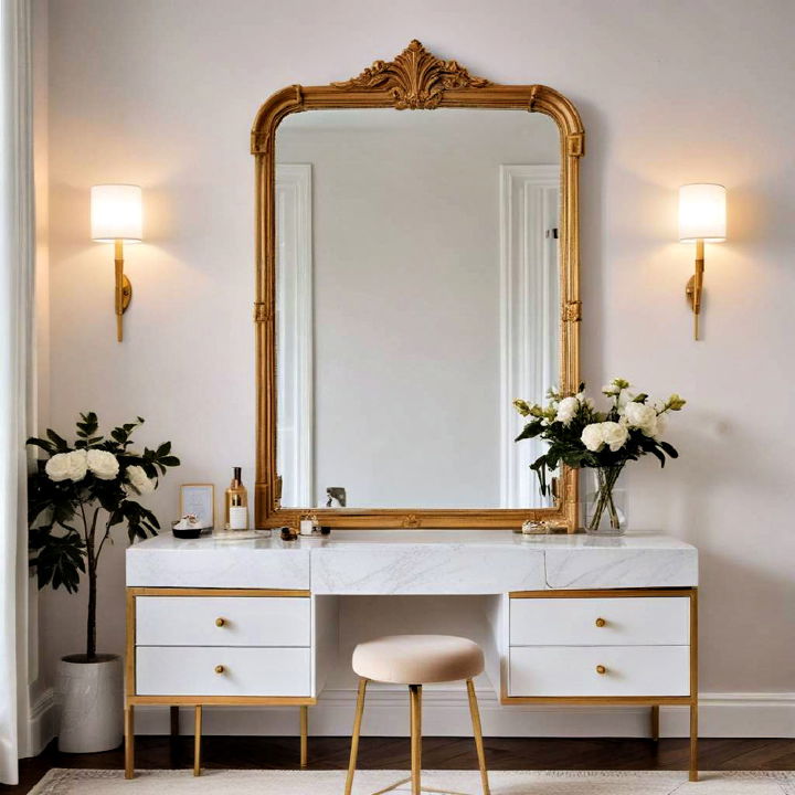 bedroom gold framed mirror