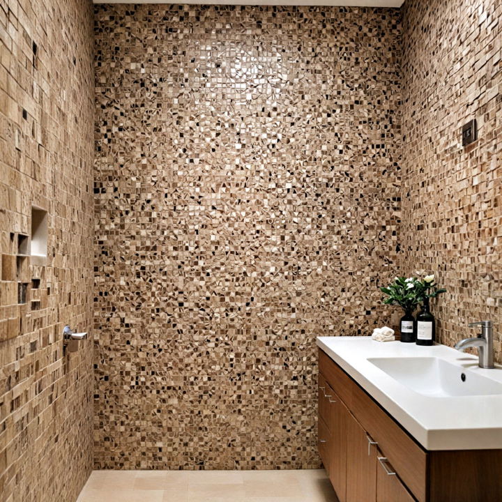 beige and brown mosaic pattern bathroom