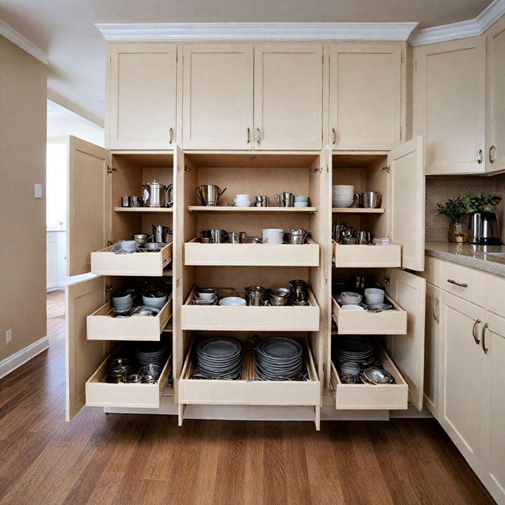 beige cabinets with built in storage solutions