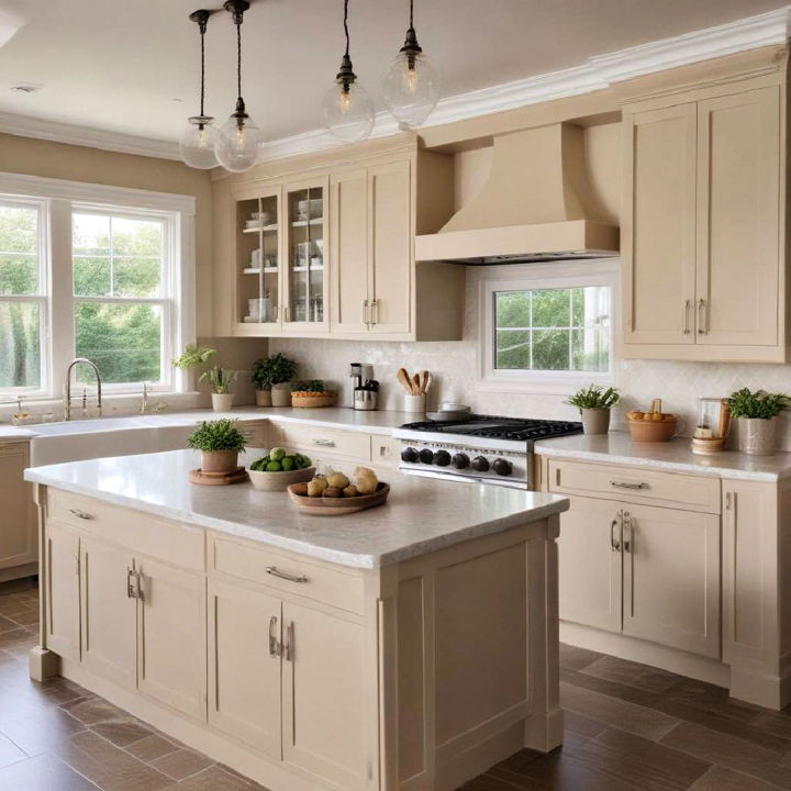 beige cabinets with light countertops