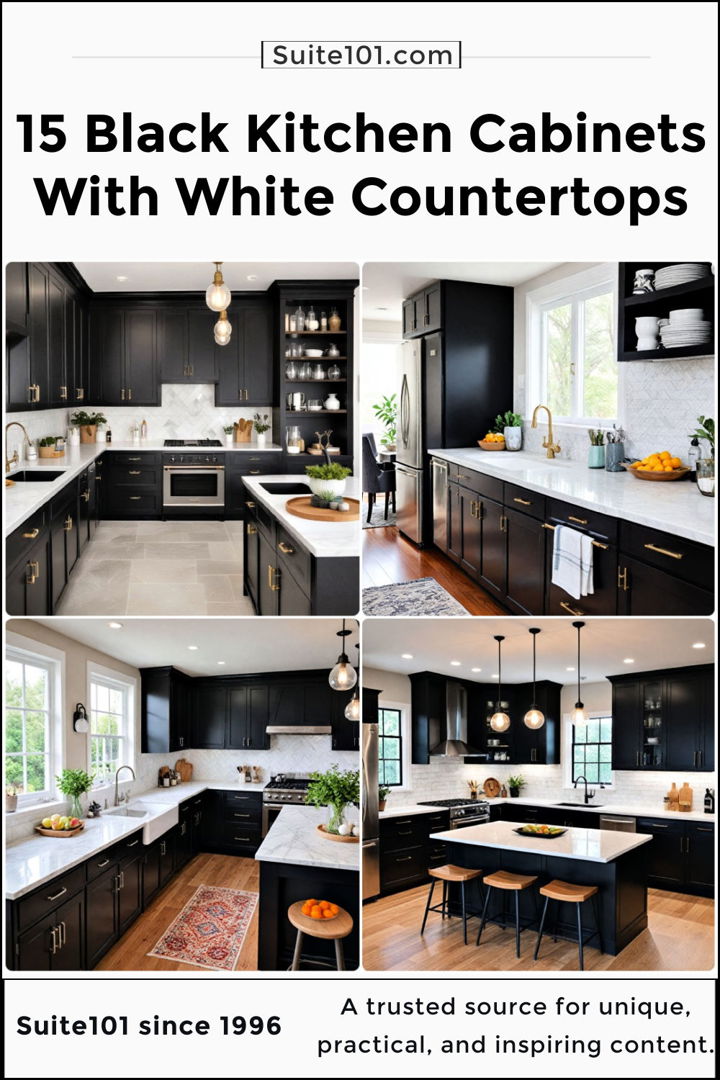 best black kitchen cabinets with white countertops