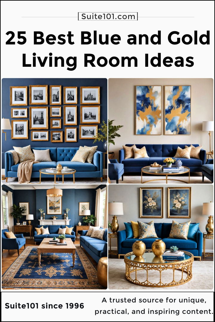 best blue and gold living room ideas