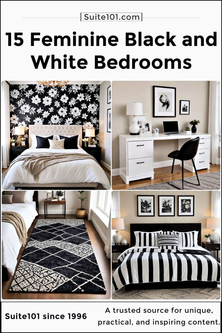 best feminine black and white bedroom ideas