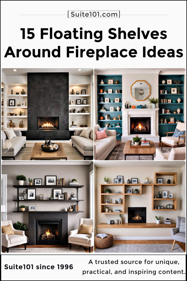 best floating shelves around fireplace design ideas