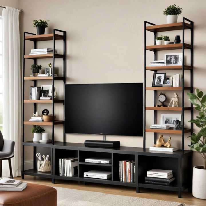 black and brown entertainment center living room