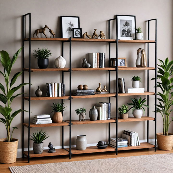 black and brown shelving for living room