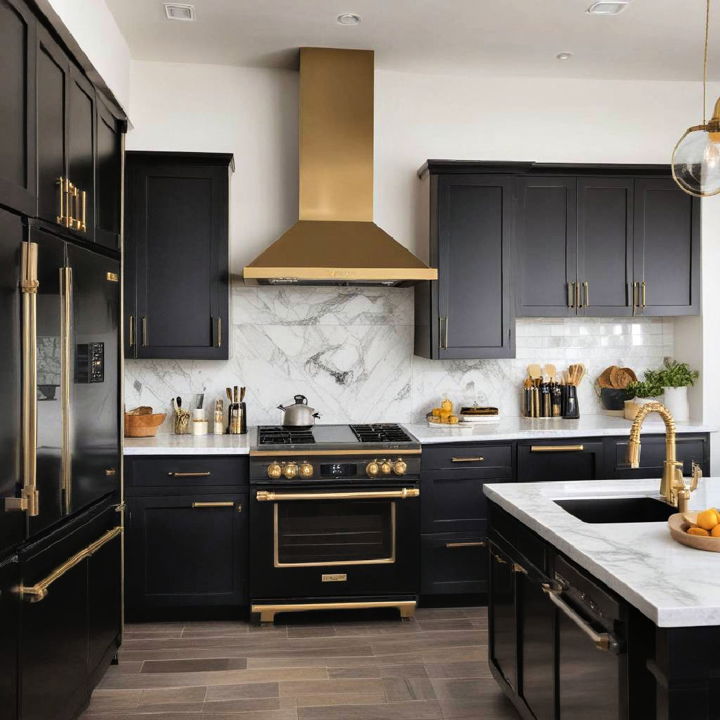 black and gold appliances for modern kitchen