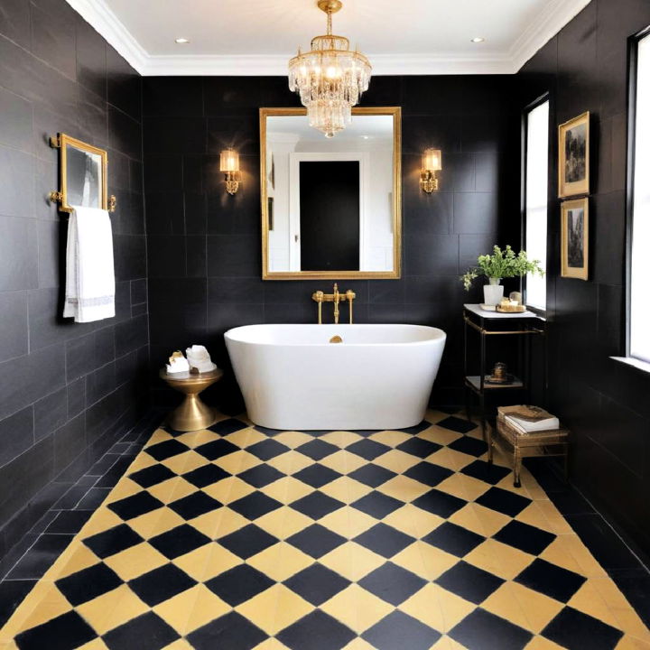 black and gold tile bathroom pattern