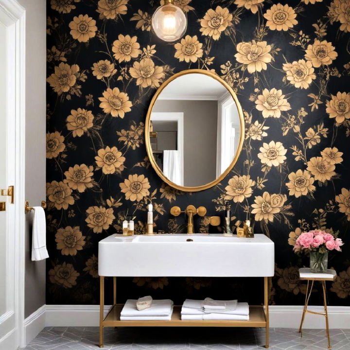 black and gold wallpaper for bathroom