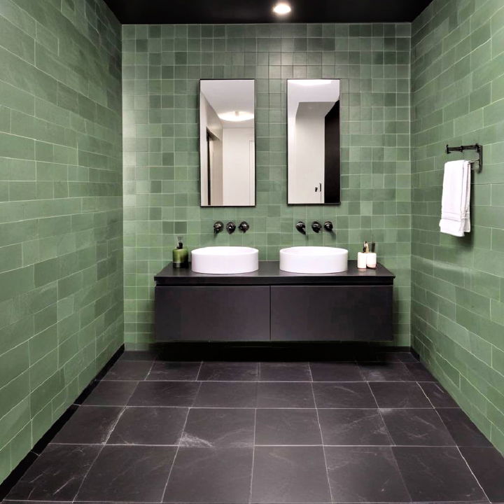 black and green bathroom tile pattern