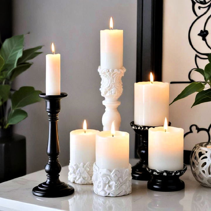 black and white candle holders