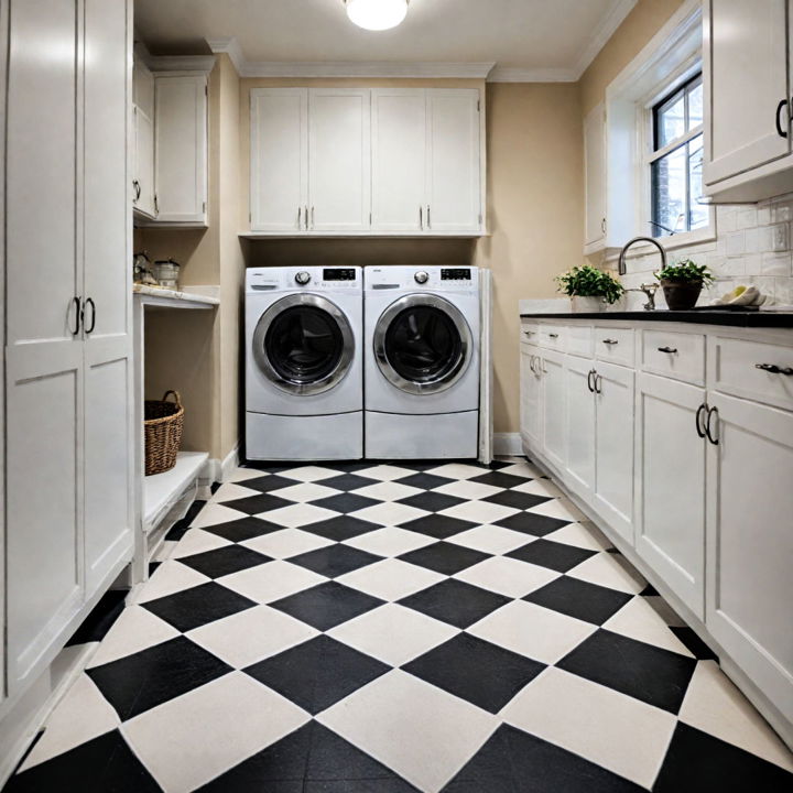 black and white flooring for laundry room