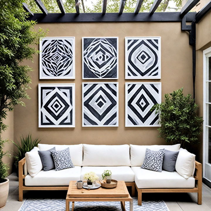 black and white patio artwork