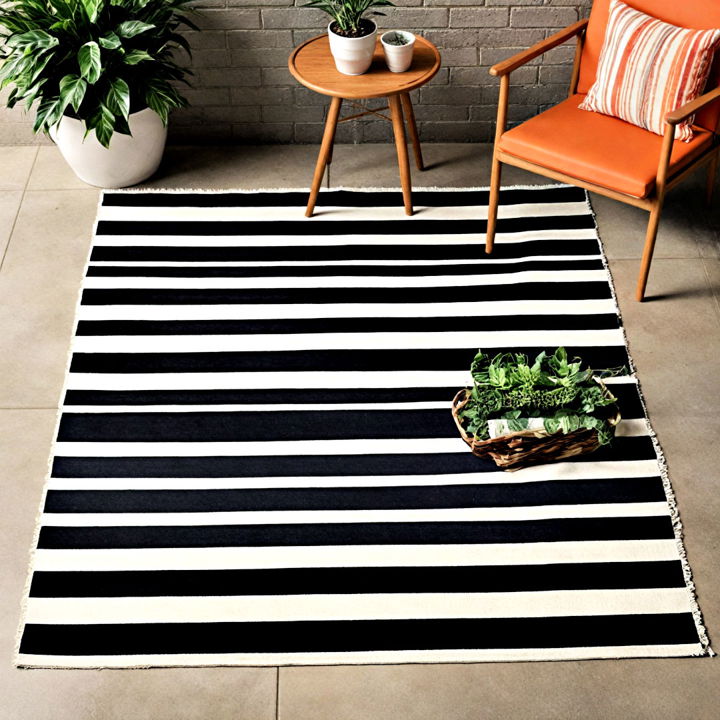 black and white patio striped rug