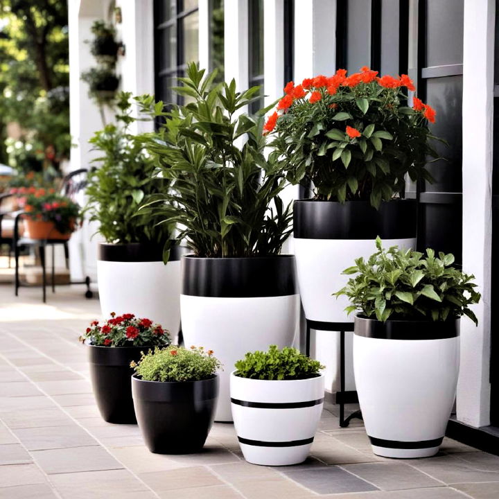 black and white plant pots