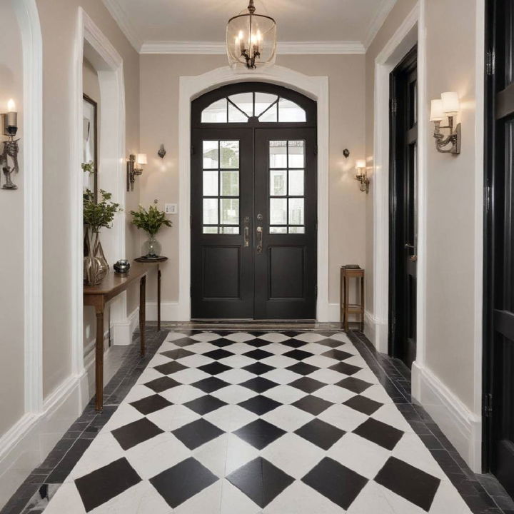 black and white tiles for entryway floor