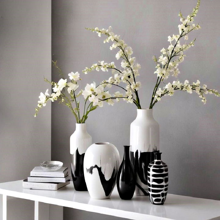 black and white vases centerpiece