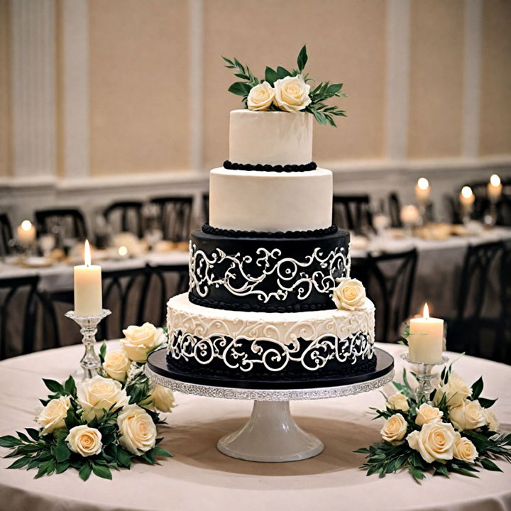 black and white wedding cake design